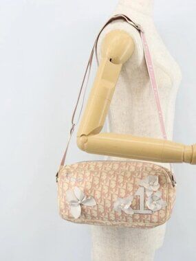 Christian Dior Trotter Canvas Shoulder Bag PVC Pink Silver Auth ARZ356